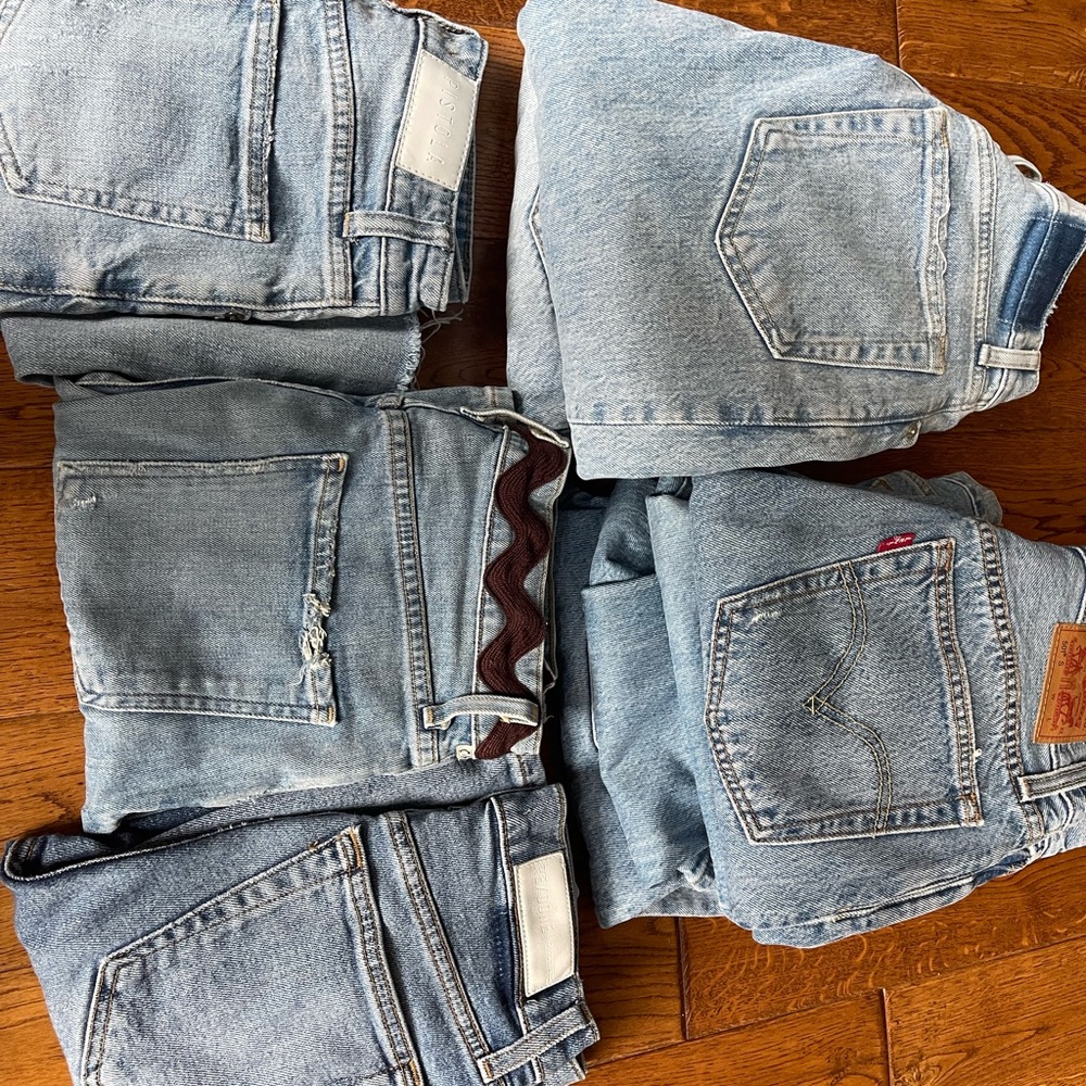 ReDone, Pistola, citizens of humanity, Levi’s, ambercombie, and Zara.